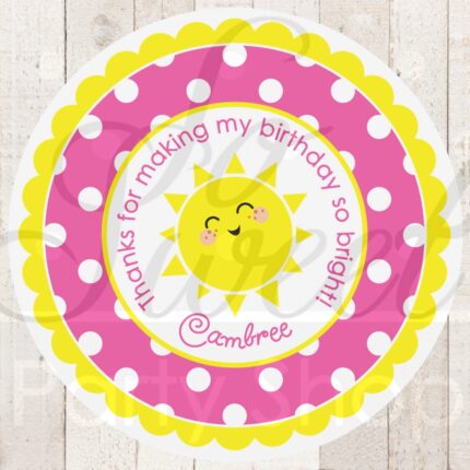Sunshine and Pink Lemonade Birthday Party Stickers Set of 24
